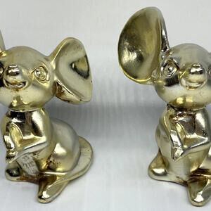 Vintage Mouse Figurines Gold Painted Ceramic MCM 5"‎ Tall Japan